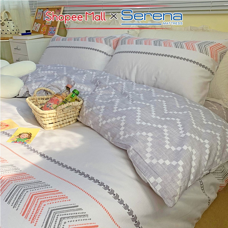 Bộ Ga Giường 5 Món Cao Cấp Cotton Living SERENA MATTRESS Set Chăn Ga Ra Drap Nệm Đệm Phủ Trải Bọc Giường Cute Chính Hãng