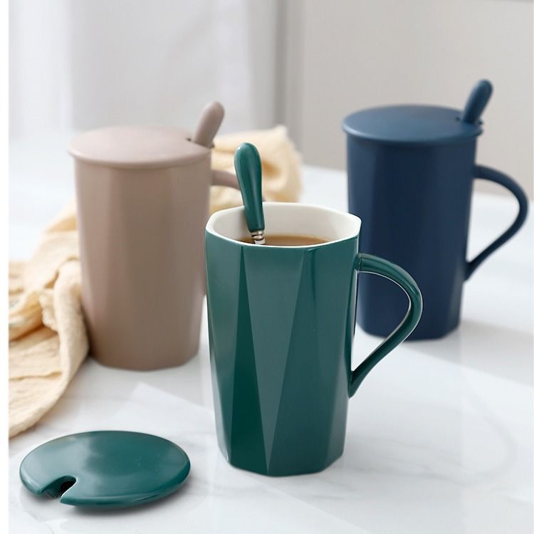 Cốc Cốc Cốc Sứ Có Nắp Muỗng Cao Cấp Đơn Giản Phong Cách Công Sở Nam Nữ Trà Cặp Đôi Cốc Đôi
