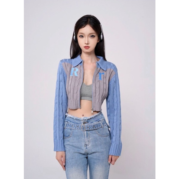 Áo khoác ZHELIHANGFEI tay dài cổ POLO có khóa kéo thời trang phong cách cho nữ