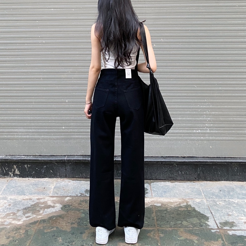 Quần jean trắng - Quần jean ống rộng basic 2 màu đen trắng - La'coba