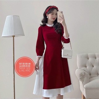Áo dài cách tân mặc tết tay và cổ viền AD01