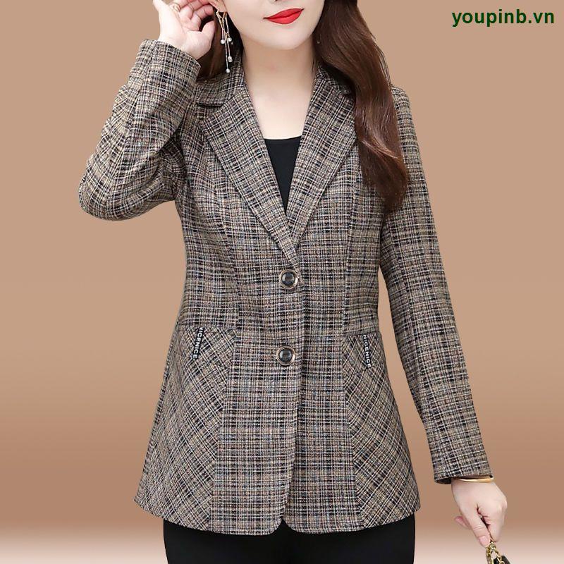 Áo Khoác Vest Tay Dài Dáng Ngắn Phong Cách Phương Tây Thời Trang Xuân Thu Cho Nữ Trung Niên 40-50 Tuổi