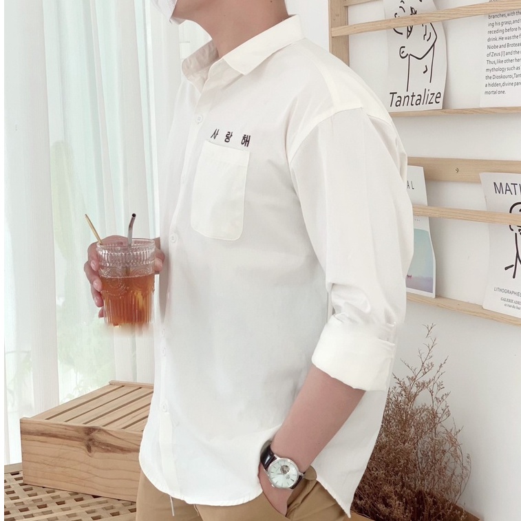 Áo Sơ Mi Nam Chất Kaki Thêu Chữ Hàn BEACON DENIM Form Vừa Basic SMKK311