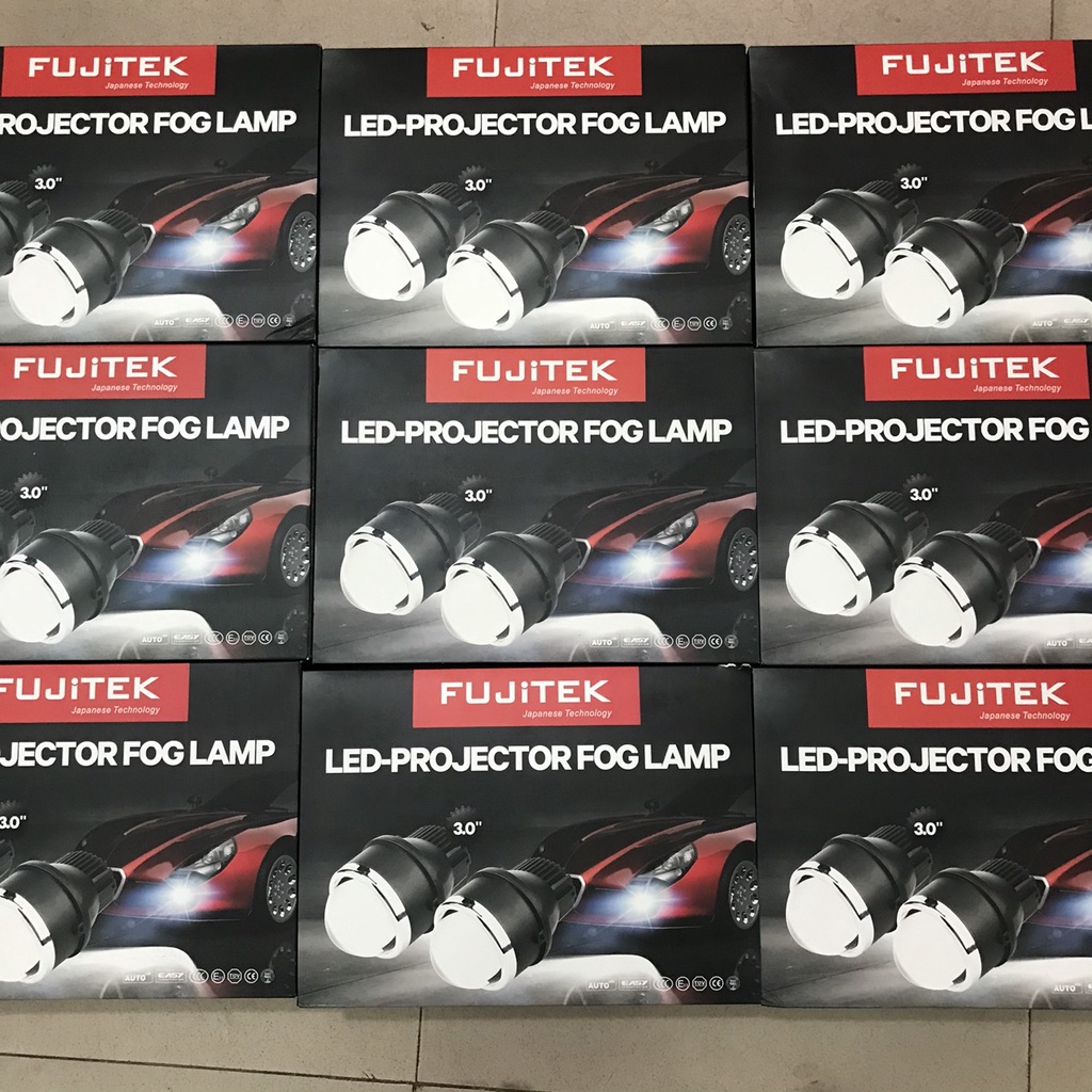 Đèn bi gầm Led ô tô nguyên khối Fujitek G1   lens xanh - kèm giắc, pát dùng chung