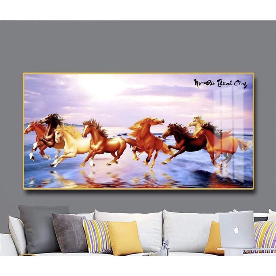 Mẫu mới tranh mã đáo thành công . cong nghệ 3D tráng gương , phong cách hiện đại , trang trí phòng khách