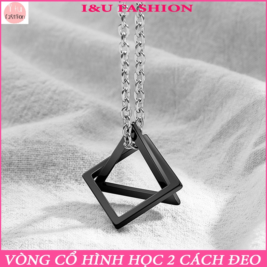Vòng Cổ Nam Nữ Dây Chuyền UNISEX Hình Học Tam Giác Và Hình Vuông Màu Đen Độc Lạ Dây Dài Màu Bạc Với 2 Kiểu Đeo VC-63 Đen