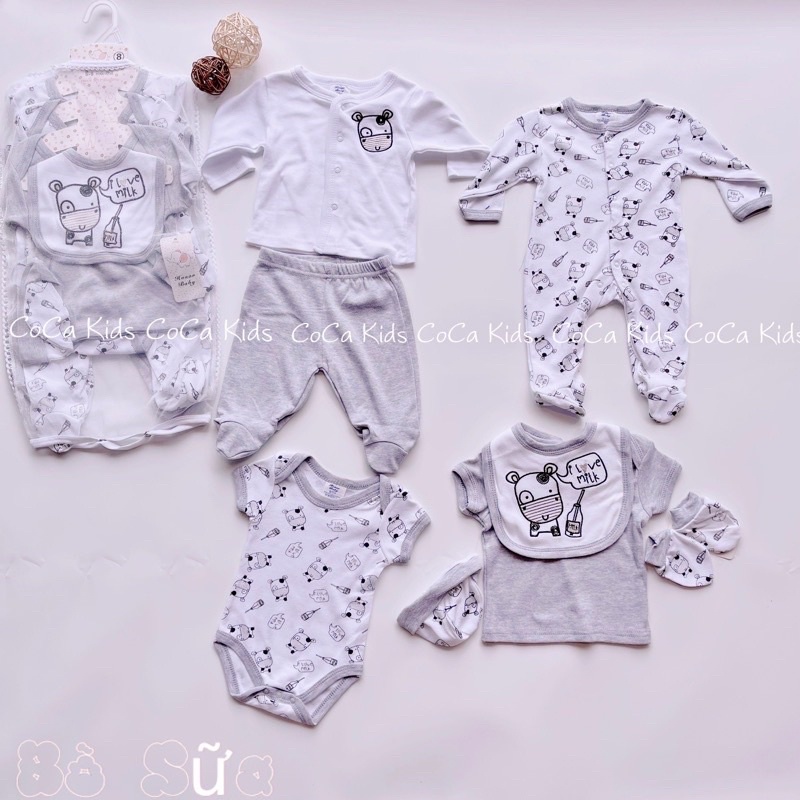 Set quần áo dành cho các bé sơ sinh - set quà tặng 8 món dành cho mẹ và bé