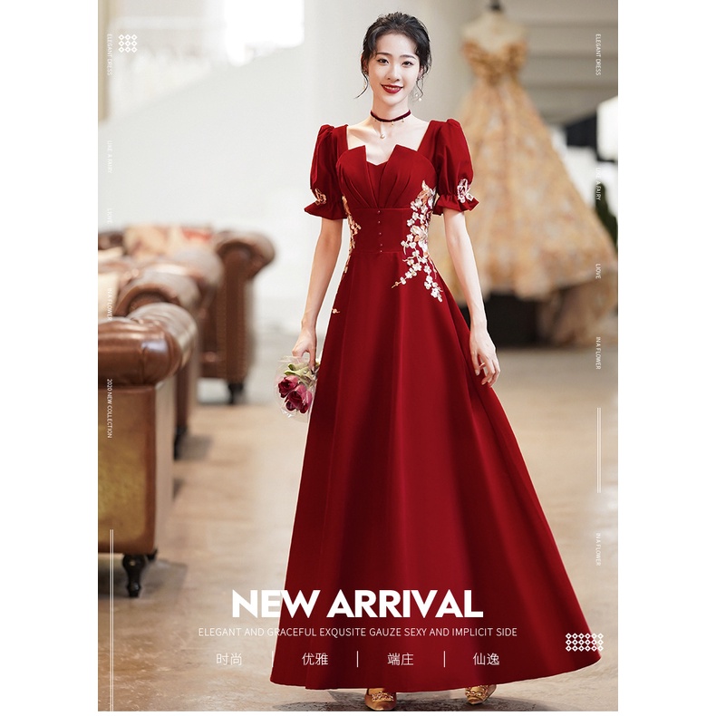 Đầm Midi Tay Dài Cổ Chữ V Eo Cao Phong Cách Trung Hoa Thời Trang Sang Trọng Cho Nữ Váy Cưới Đính Hôn Phong Cách Mới Dành Cho Cô Dâu