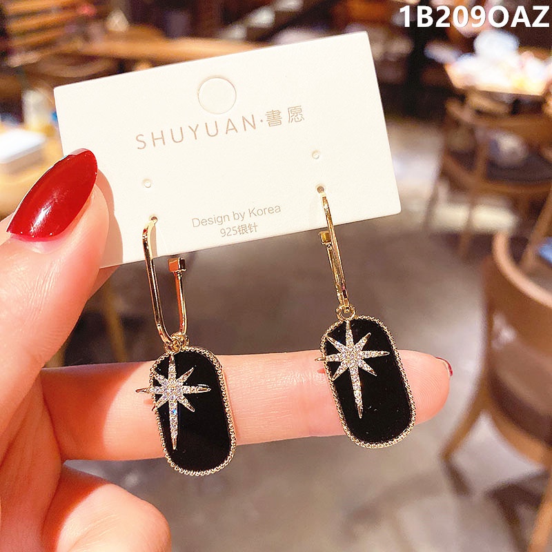 Bông Tai Mạ Bạc 925 Hình Ngôi Sao Bát Giác Đính Đá Zircon Phong Cách Hàn Quốc Dễ Phối Đồ