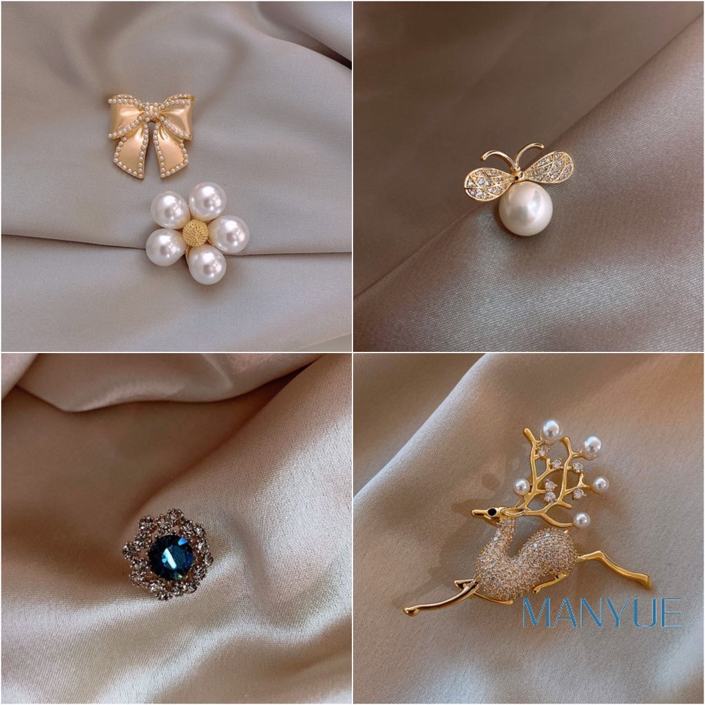 Ghim cài áo MANYUE hình nơ/hươu/bông hoa/voi đính ngọc trai phong cách ngọt ngào thời trang