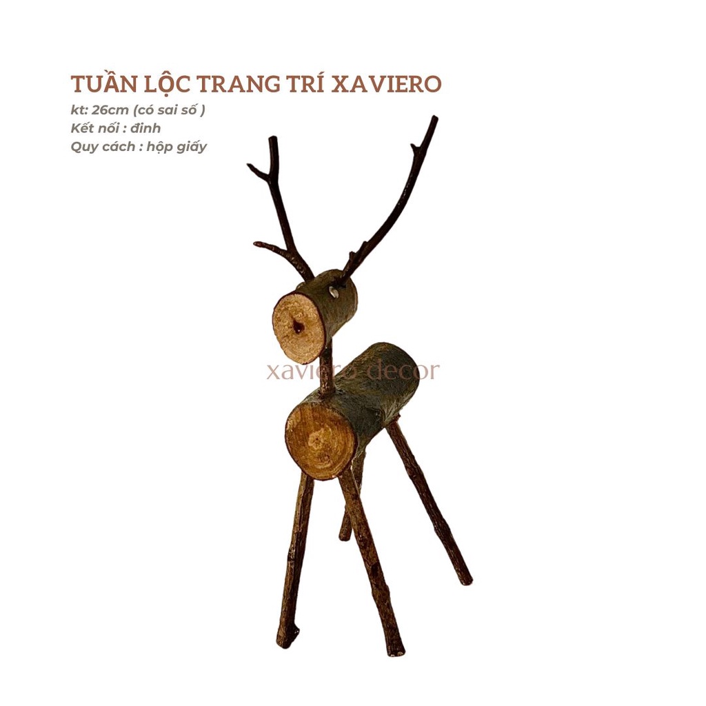 Trang trí noel tuần lộc, nai gỗ decor giáng sinh xaviero kích thước 26cm để bàn