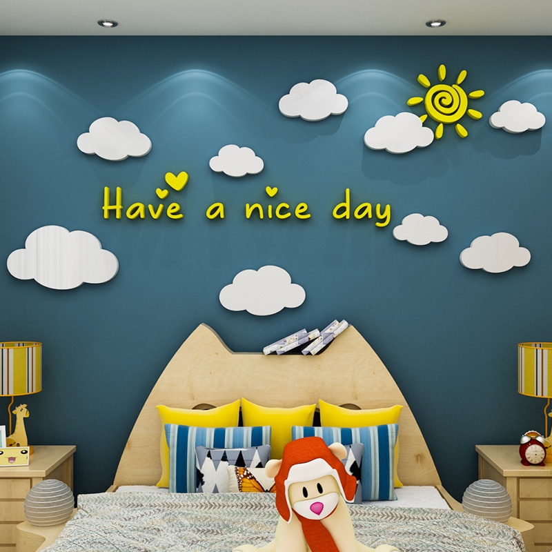 Miếng Dán Tường Trang Trí Hình Mặt Trời Hoạt Hình 3D Bằng Acrylic Chống Nước Tự Dính Trang Trí Nhà Trẻ
