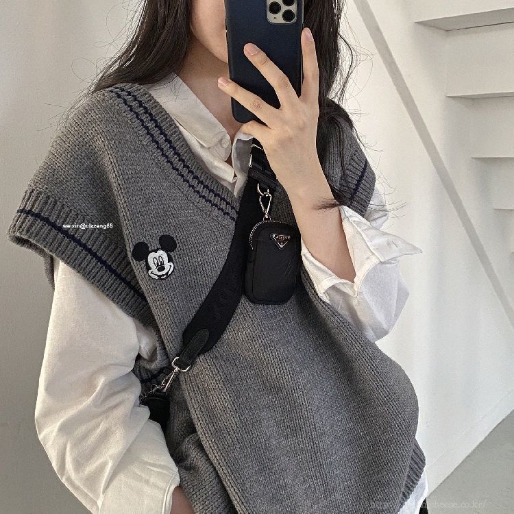 Áo Sweater Dệt Kim Không Tay Dáng Rộng Màu Sắc Đơn Giản Phong Cách Hàn Quốc