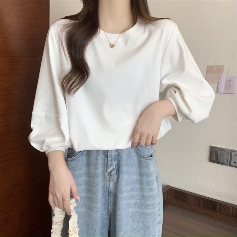 Áo thun SUXI tay dài dáng rộng thiết kế đơn giản dễ phối đồ thời trang xuân thu cho nữ