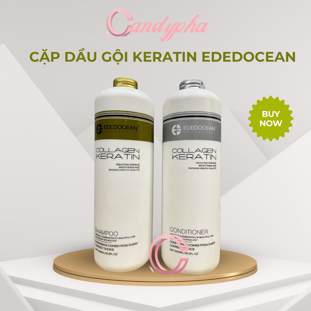 Dầu gội xả keratin Edocean 1000ml * 2 kiềm dầu phục hồi tái tạo cấu trúc tóc siêu mềm mượt hương nước hoa chính hãng