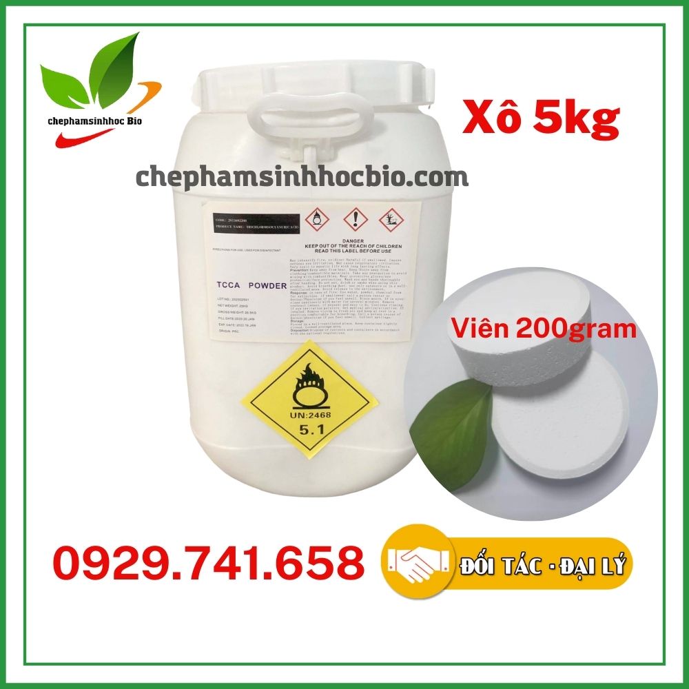 5Kg Viên Clo 200gr TCCA 90% làm sạch nước bể bơi, nuôi trồng thủy sản