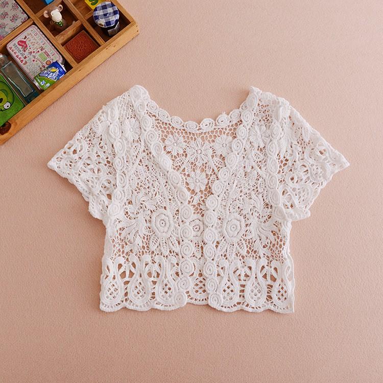 Áo khoác nữ len móc tay ngắn dáng lửng