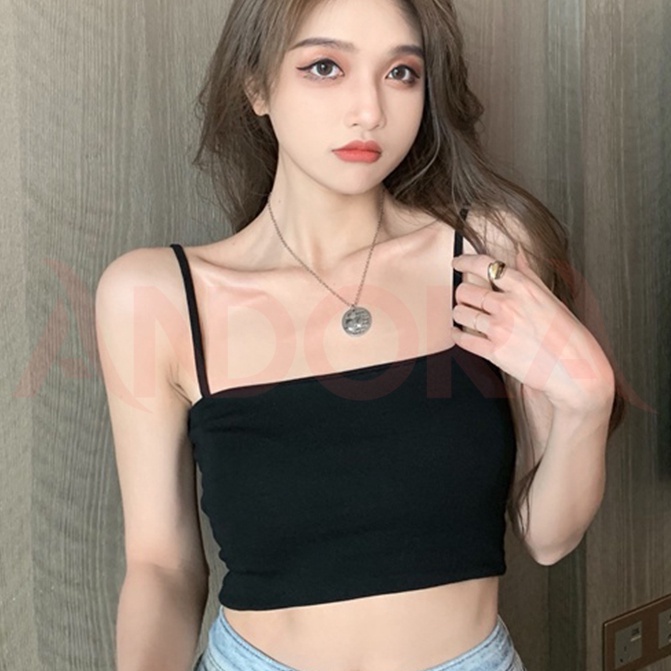 Áo 2 dây croptop nữ thun gân trắng đen ôm body vải cotton co dãn cực tốt vải mát mặc bên trong sơ-mi - Bigsize Didi
