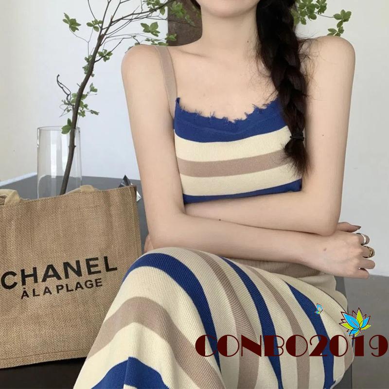 Đầm Dài Không Tay Họa Tiết Sọc Thời Trang Dành Cho Nữ