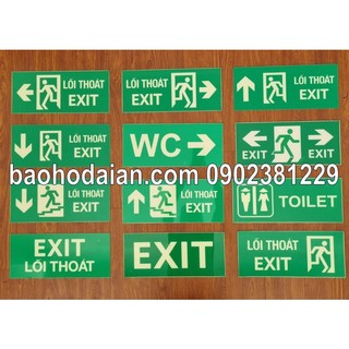 Biển báo dạ quang chỉ dẫn thoát hiểm exit dán tường