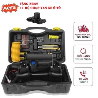 Bơm lốp ô tô 2 xi lanh piston Air Compressor công suất cực lớn 200W - Máy bơm lốp xe hơi 12v tự động ngắt