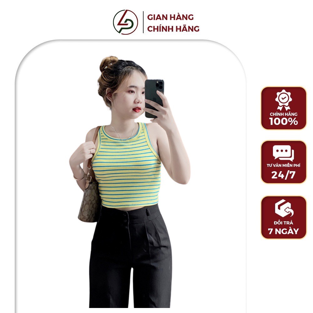 Áo Len Nữ LP Dáng Croptop 3 Lỗ Kẻ Sọc Chất Đẹp Co Giãn Freesize