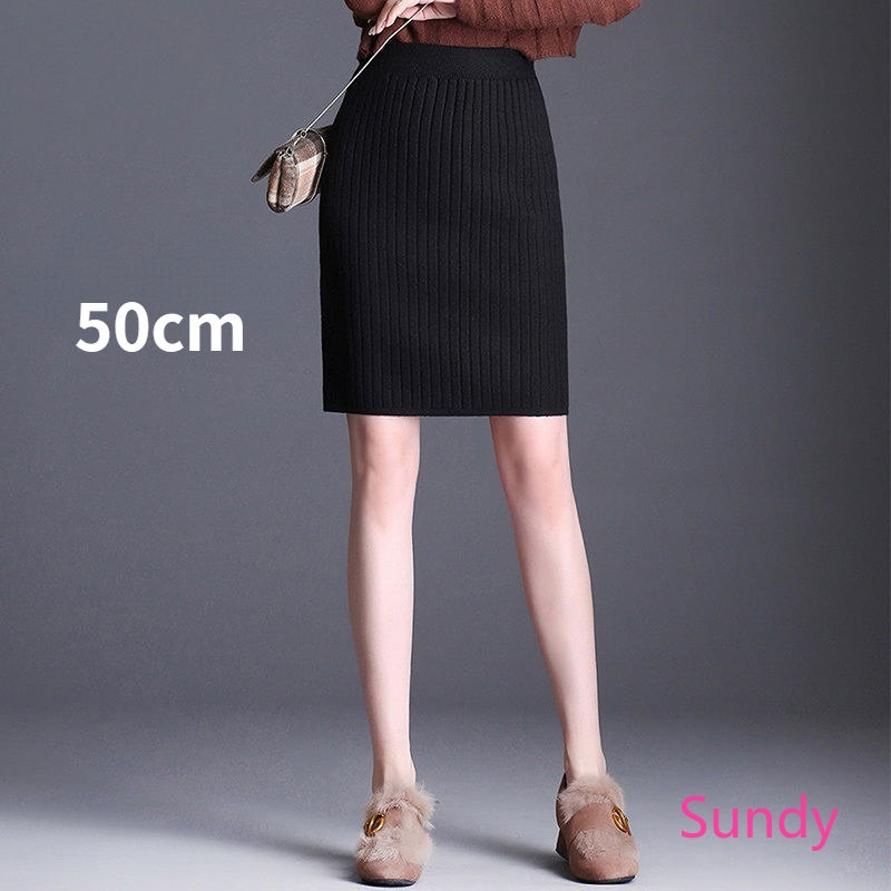 Chân Váy Dệt Kim Lưng Cao Xẻ Tà Thời Trang Mùa Thu Hàn Quốc Cho Nữ Plus Size