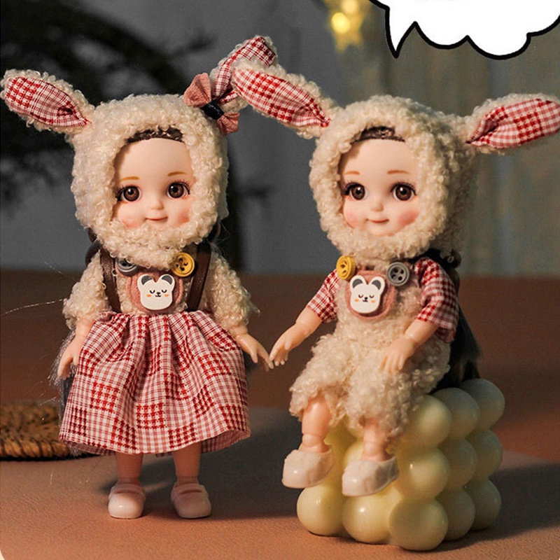 Búp Bê Bjd 16CM 13 Có Khớp Động Hình Mặt Cười Và Tai Thỏ Dễ Thương