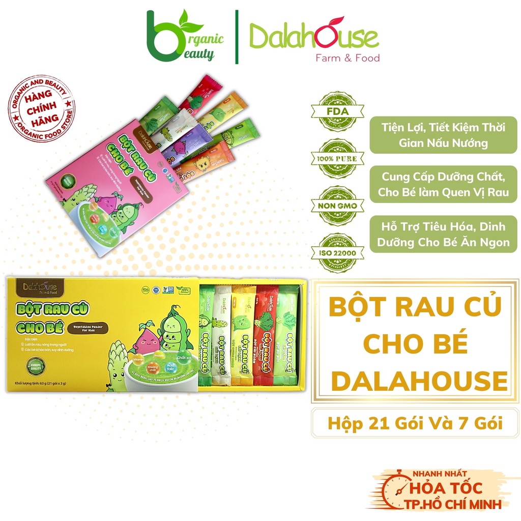Combo Bột Rau Củ Cho Bé - Bột Rau Ăn Dặm Cho Bé Organic Dalahouse - Hỗ Trợ Tiêu Hóa, Bổ Sung Vitamin - Combo 7 và 21 gói