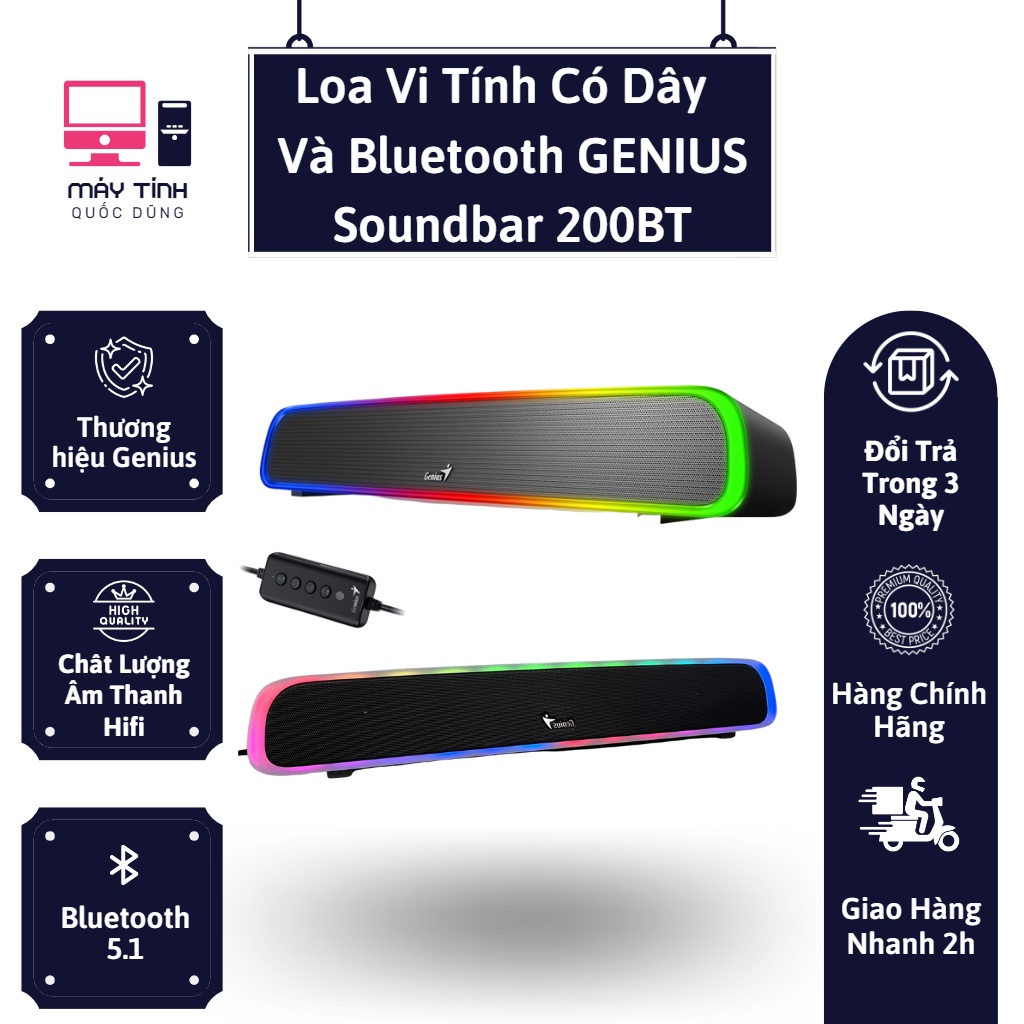Loa Vi Tính Có Dây và Bluetooth 5.1 GENIUS SoundBar 200BT - Hàng Chính Hãng I Máy Tính Quốc Dũng
