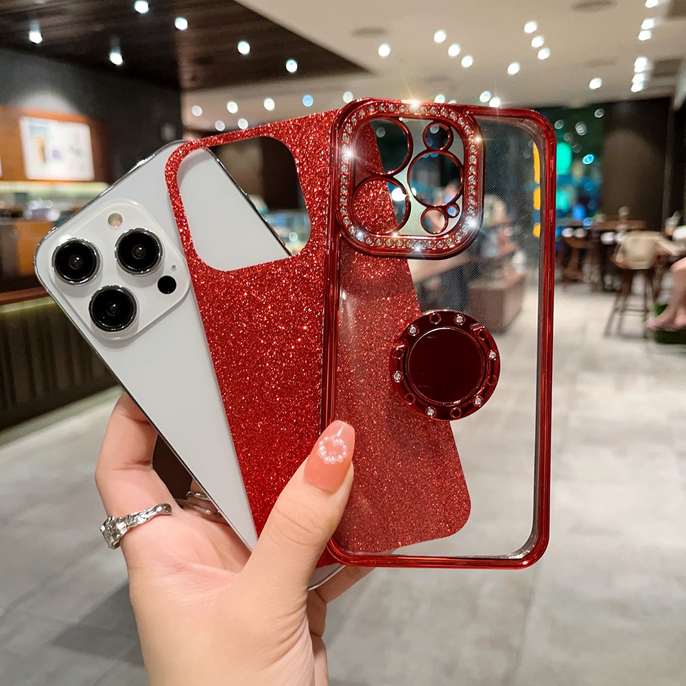Ốp Điện Thoại Dẻo Đính Kim Cương Lấp Lánh Kèm Giá Đỡ Nhẫn Cho iphone 15 13 12 11 pro max iphone 14 pro max ip 14 plus