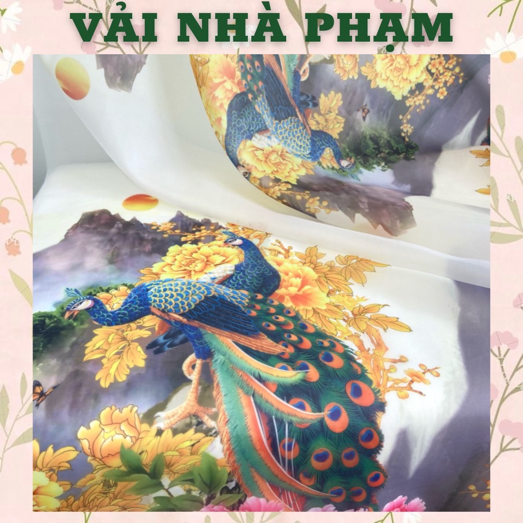 TƠ ORGANZA HOA CHÂN HOẠ TIẾT PHONG CẢNH NỀN TRẮNG GẠO - KHỔ 1.5M - VẢI NHÀ PHẠM