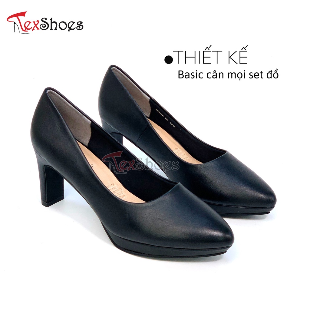 Giày cao gót nữ da thật cao cấp đế đúp gót trụ VNXK TEX SHOES