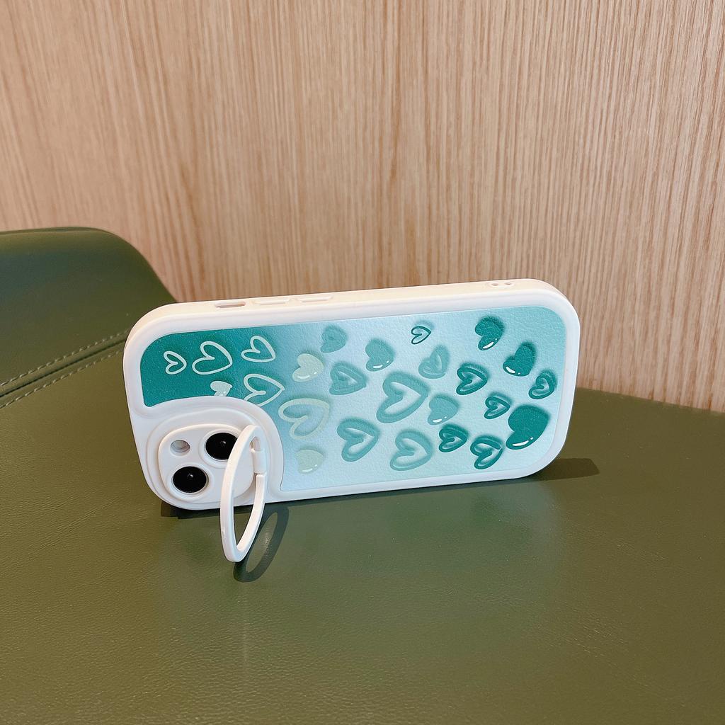 Ốp Điện Thoại Da Họa Tiết Trái Tim Màu gradient Có Vòng Đỡ Cho IPhone 14promax 14 13promax 13 12 11