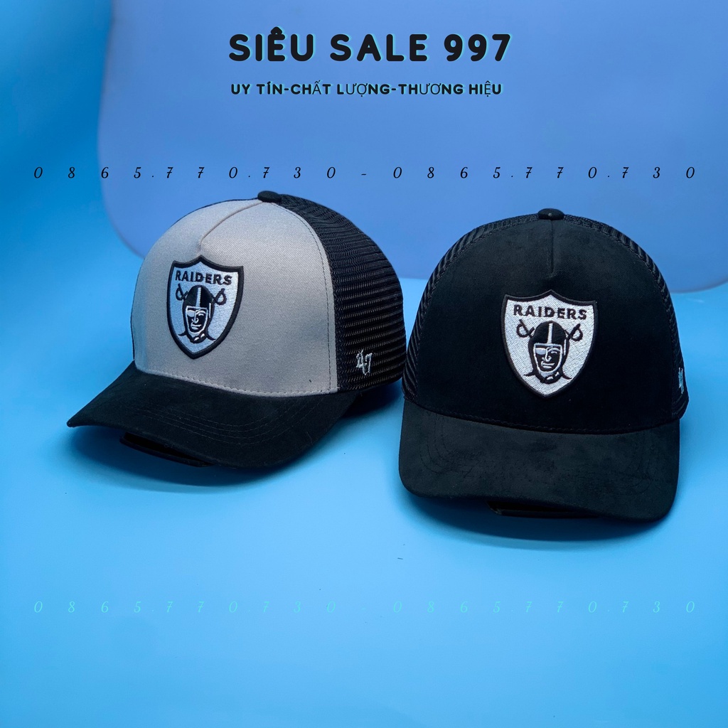 MŨ LƯỠI TRAI RAIDERS PHỐI LƯỚI CHẤT DA LỘN THÊU ĐẦU CƯỚP BIỂN CAO CẤP
