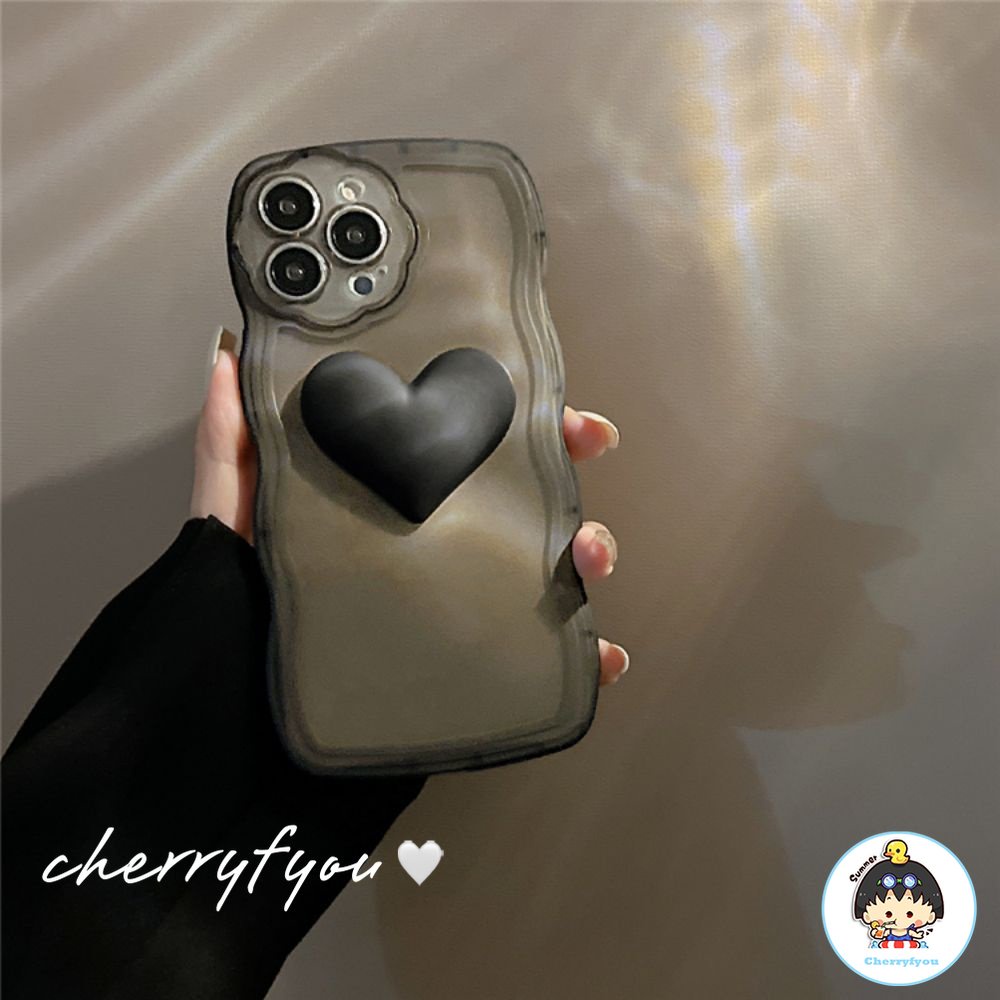 Ốp Điện Thoại TPU Mềm Nhám Họa Tiết Trái Tim 3D Chống Sốc Có Dây Đeo Tay Cho IPhone 14 13 12 11 Pro Max X XR