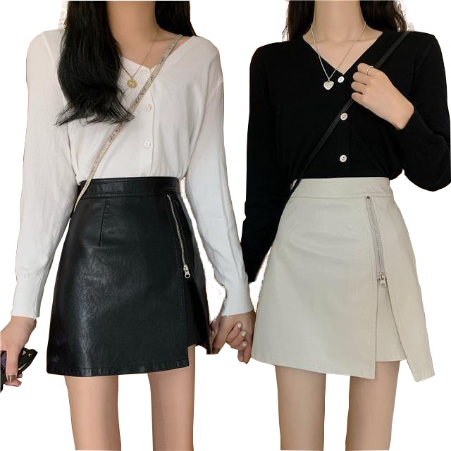 Chân váy da chữ a PHUONGMOON, chân váy tuổi teen, có phối khóa lệch cách điệu