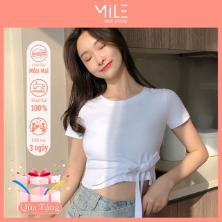 Áo croptop nơ eo tay ngắn phong cách Hàn Quốc