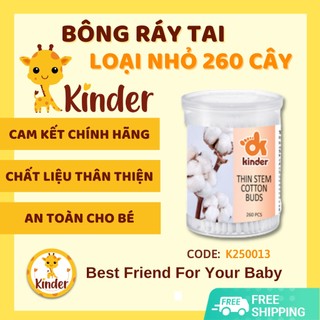 Bông ráy tai Kinder loại nhỏ cho bé 260 cây Bông vệ sinh tai mũi trẻ em
