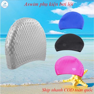 Mũ bơi gai, chất liệu mềm mại ngăn nước, bảo vệ tóc và da đầu, dùng cho người lớn và trẻ em gái tóc dài