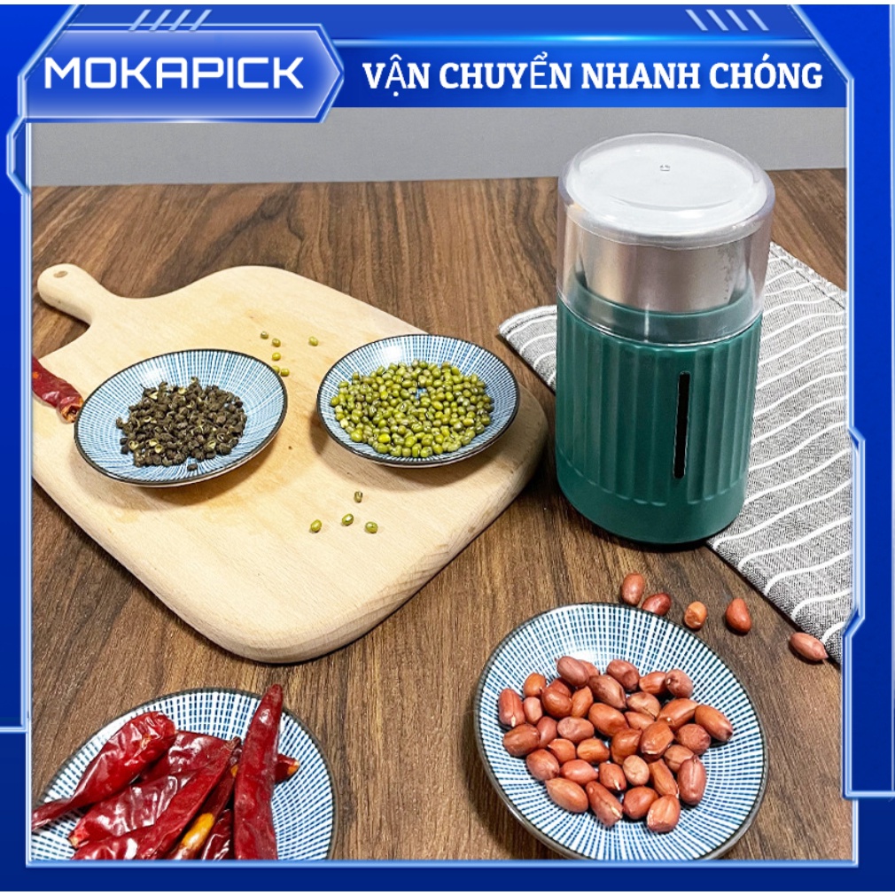 Mokapick Máy xay cà phê 200W hạt bằng thép không gỉ 50ML gia vị có đo đếm cho văn phòng Ngũ cốc xanh EU Cắm 220V