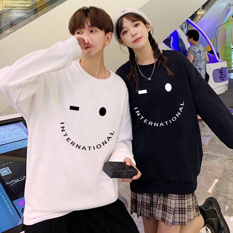 Áo Đôi in hình mặt cười, Áo Hoodie dáng rộng from dáng Hàn Quốc