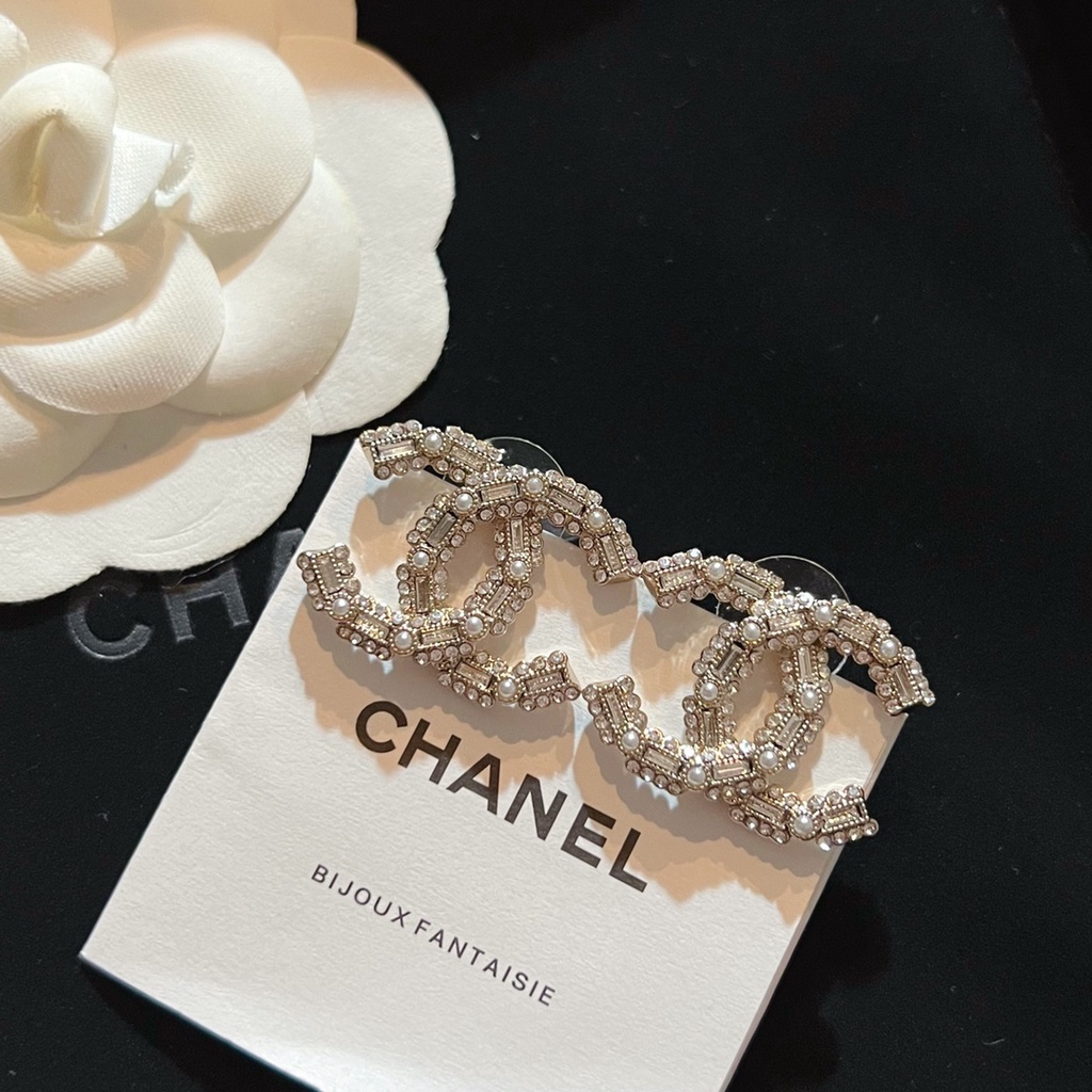 Bông Tai Mạ Bạc 925 Hình Chữ C Đính Ngọc Trai Thời Trang