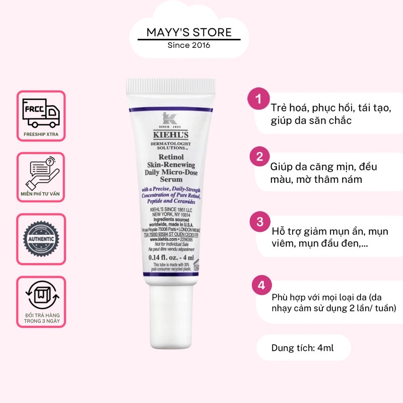 Tinh Chất Trẻ Hoá Da KIEHL'S Retinol Skin Renewing Daily Micro Dose Serum