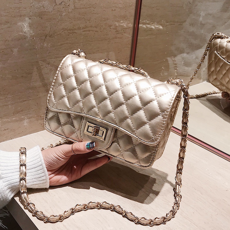 Túi Đeo Chéo Vai Có Dây Xích Kiểu Hình Thoi Nhỏ Nhắn Phong Cách Hàn Quốc Dành Cho Nữ