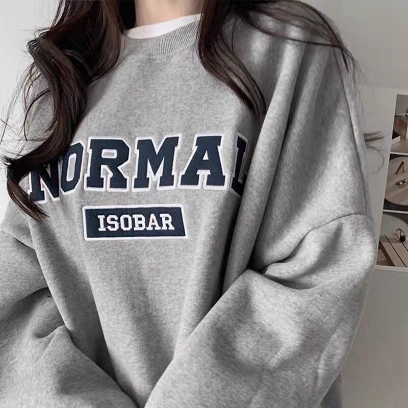 Áo Sweater In Chữ Phong Cách Mỹ Cá Tính✈ Áo Nỉ Tay Dài Dáng Rộng In Chữ Màu Xám Nhạt Phong Cách Hàn Quốc Thời Trang Xuân Thu 2022