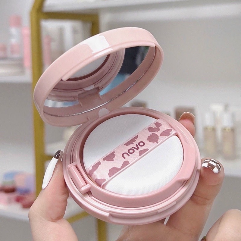 Phấn nước Novo vỏ hồng siêu mịn lâu trôi trang điểm da hiệu ứng bóng khoẻ