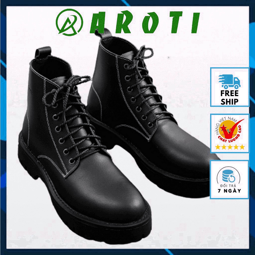 Giày Boots Nam AROTI Chất Da Bò Đẹp Cao Cấp,Đế Khâu Chắc Chắn, Tăng Chiều Cao 5cm Dáng Combat Boots Cao Cổ G611-Đ