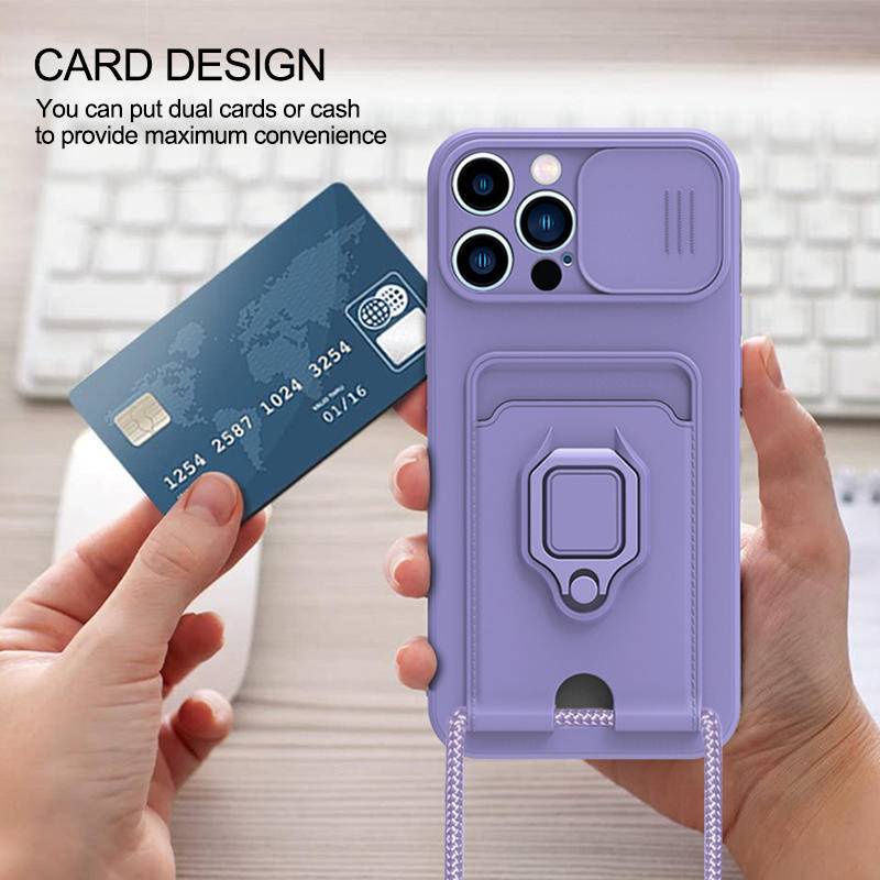Ốp Điện Thoại Silicon Kèm Ví Đựng Thẻ Và Dây Đeo Sang Trọng Cho iphone 14 13 12 11 Pro Max Plus