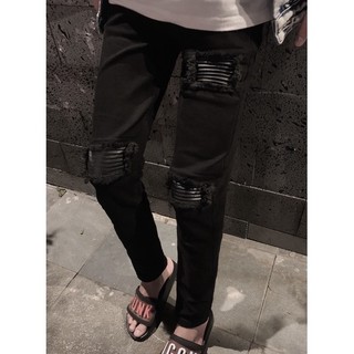 Mẫu quần biker jeans đen 3 ô vuông đen